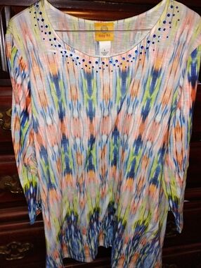 Ruby Rd Women's Large 3/4 Length Sleeve Beaded top